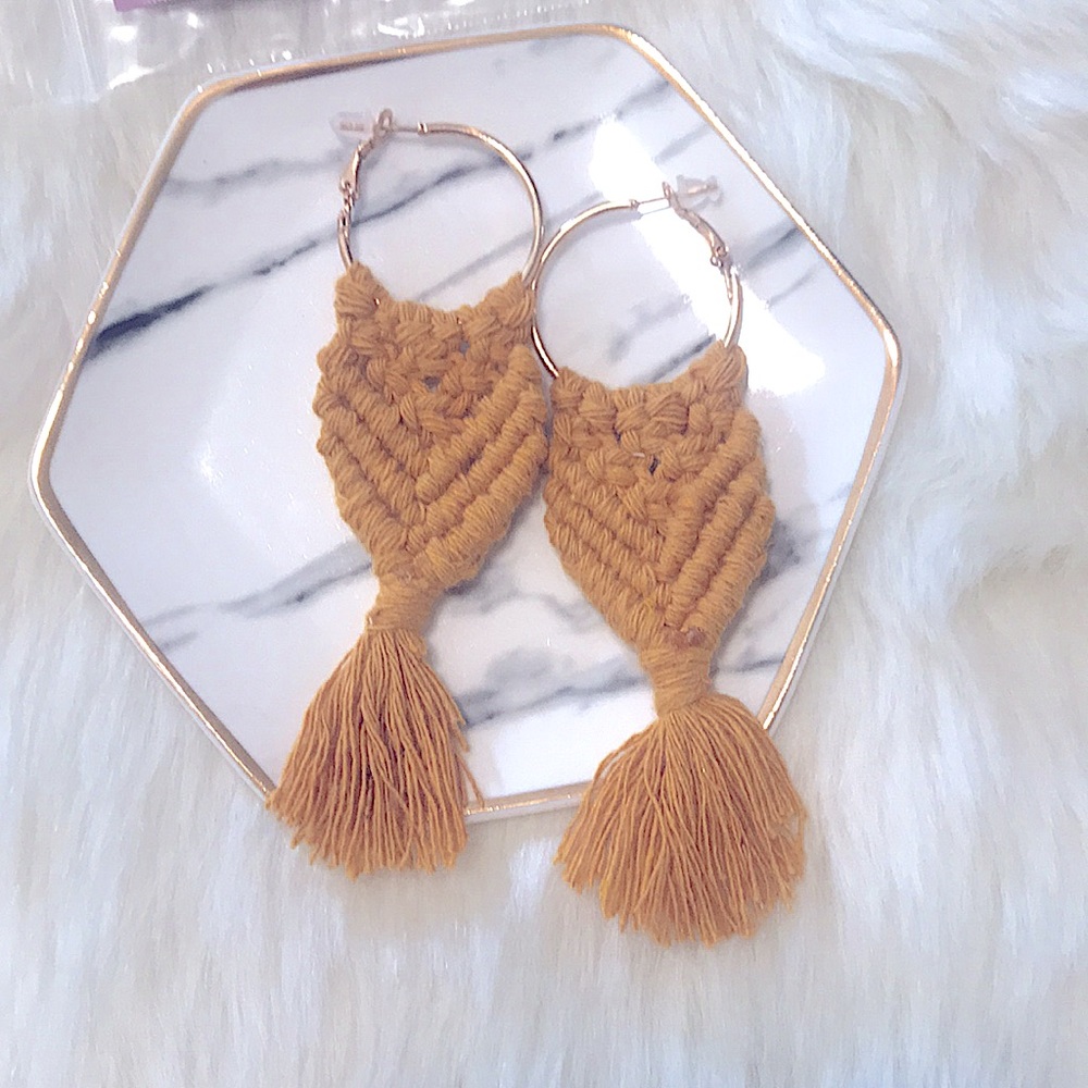 🆕Trendy Macrame Earrings Handmade w/ L♥️VE; Boho Bohemian Style🪶Light Weight - Picture 7 of 16